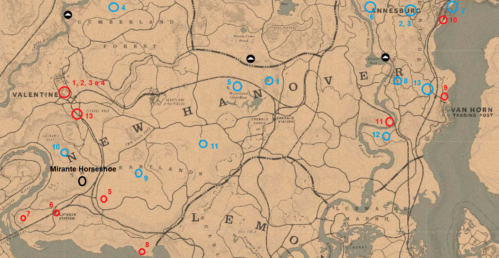 Red Dead Redemption 2 Mapa do tesouro OESTE DO REFÚGIO DA COLINA